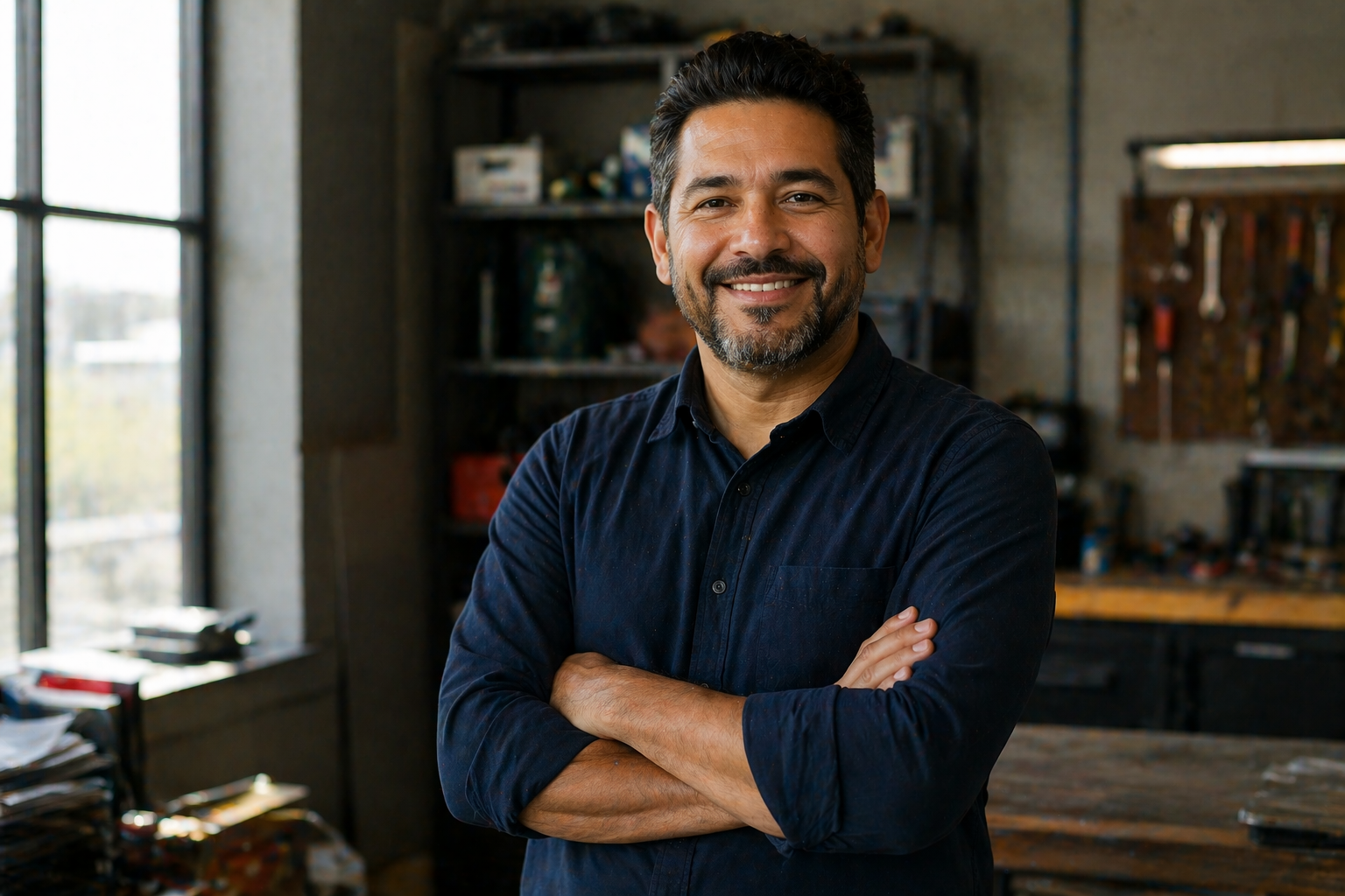 Business owner using AI systems at work